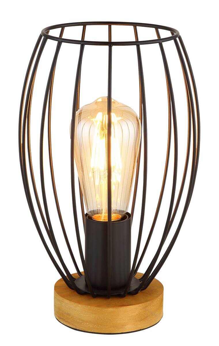 GLOBO Tischleuchte schwarz braun Holz Metall H/D: ca. 26x16 cm E27 1 Brennstellen