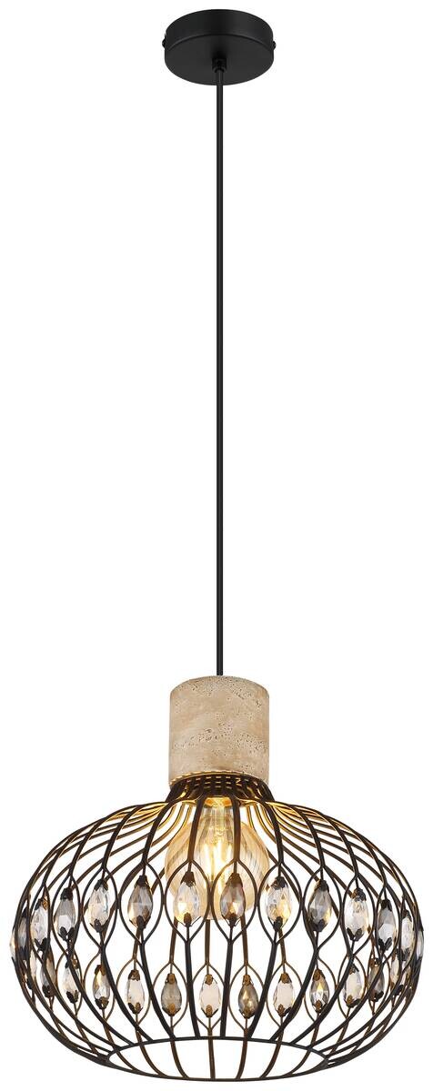 GLOBO Hängeleuchte mattschwarz grau Rauch Glas Metall H/D: ca. 150x38 cm E27 1 Brennstellen