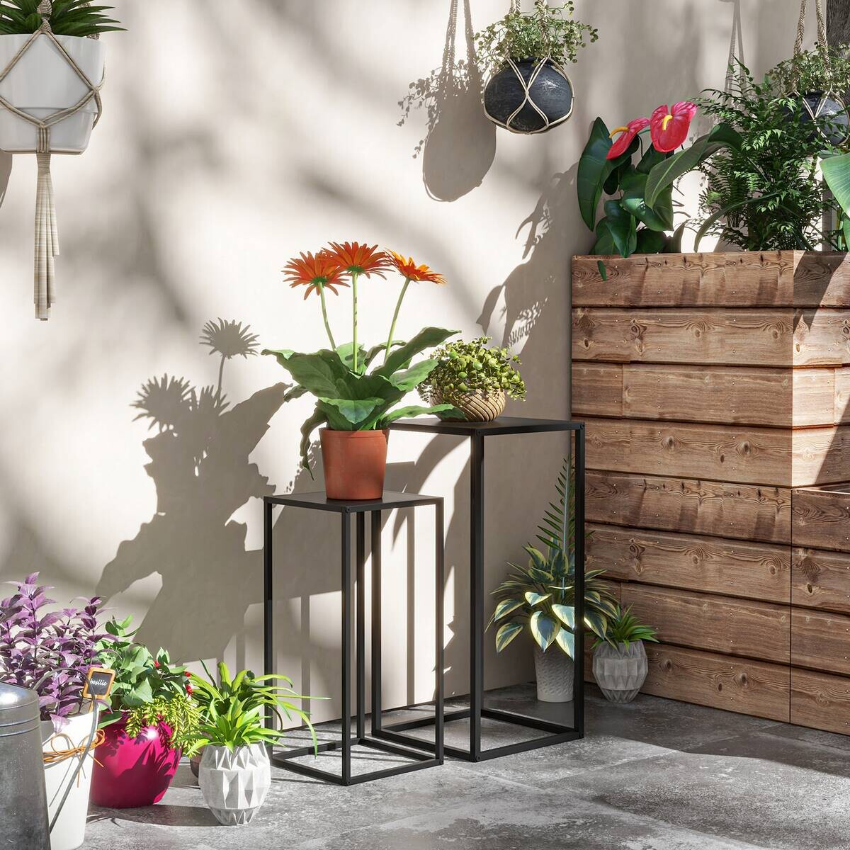 Outsunny Blumenständer schwarz Stahl B/H/L: ca. 31x65x31 cm