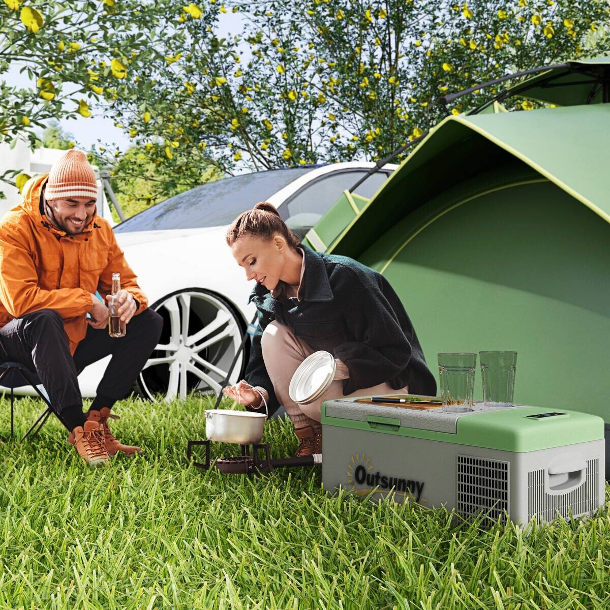 Outsunny Kompressor Kühlbox grau Kunststoff B/H/L: ca. 32x26x60 cm