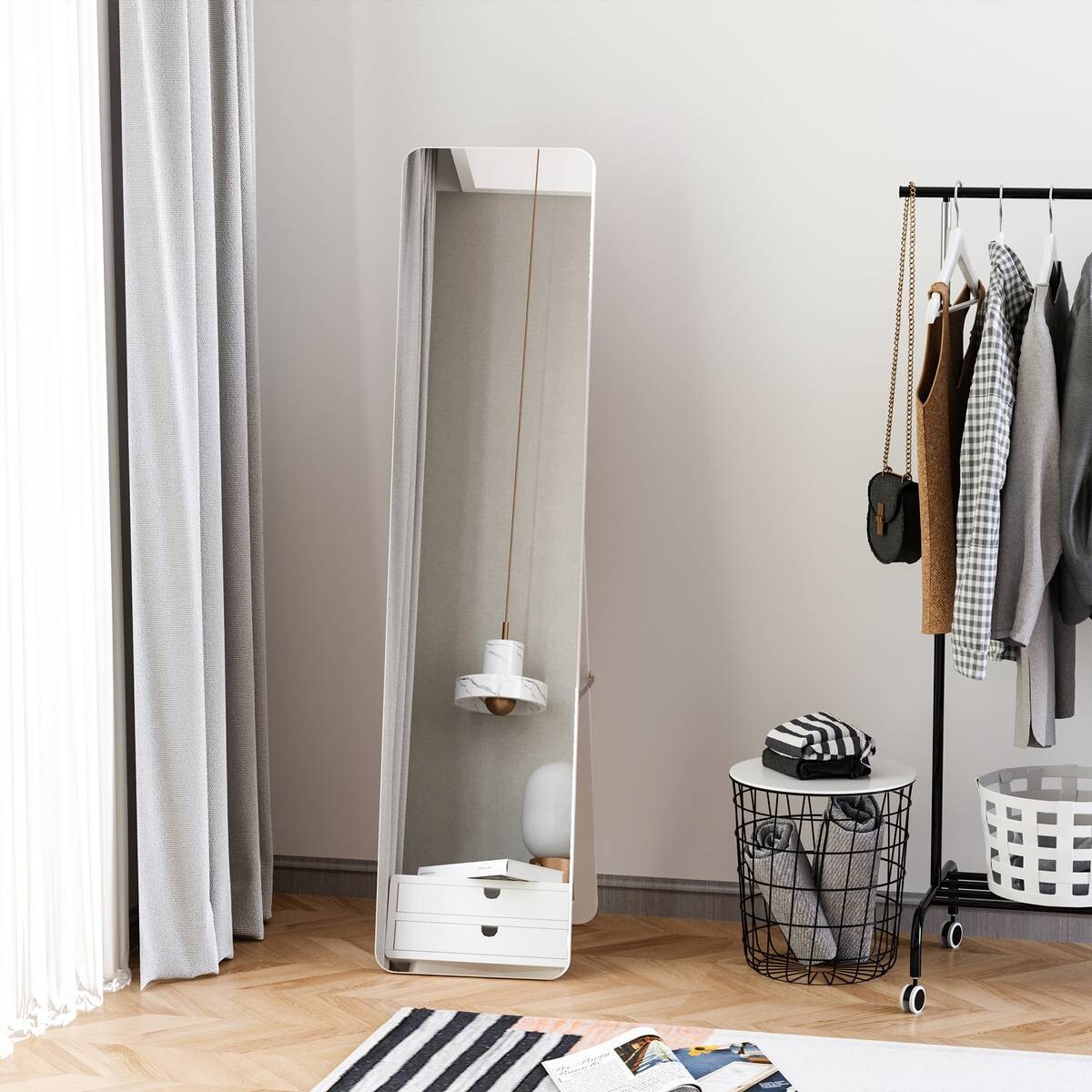 HOMCOM Standspiegel 831-390WT weiß Kiefer B/H/T: ca. 37x156x43 cm