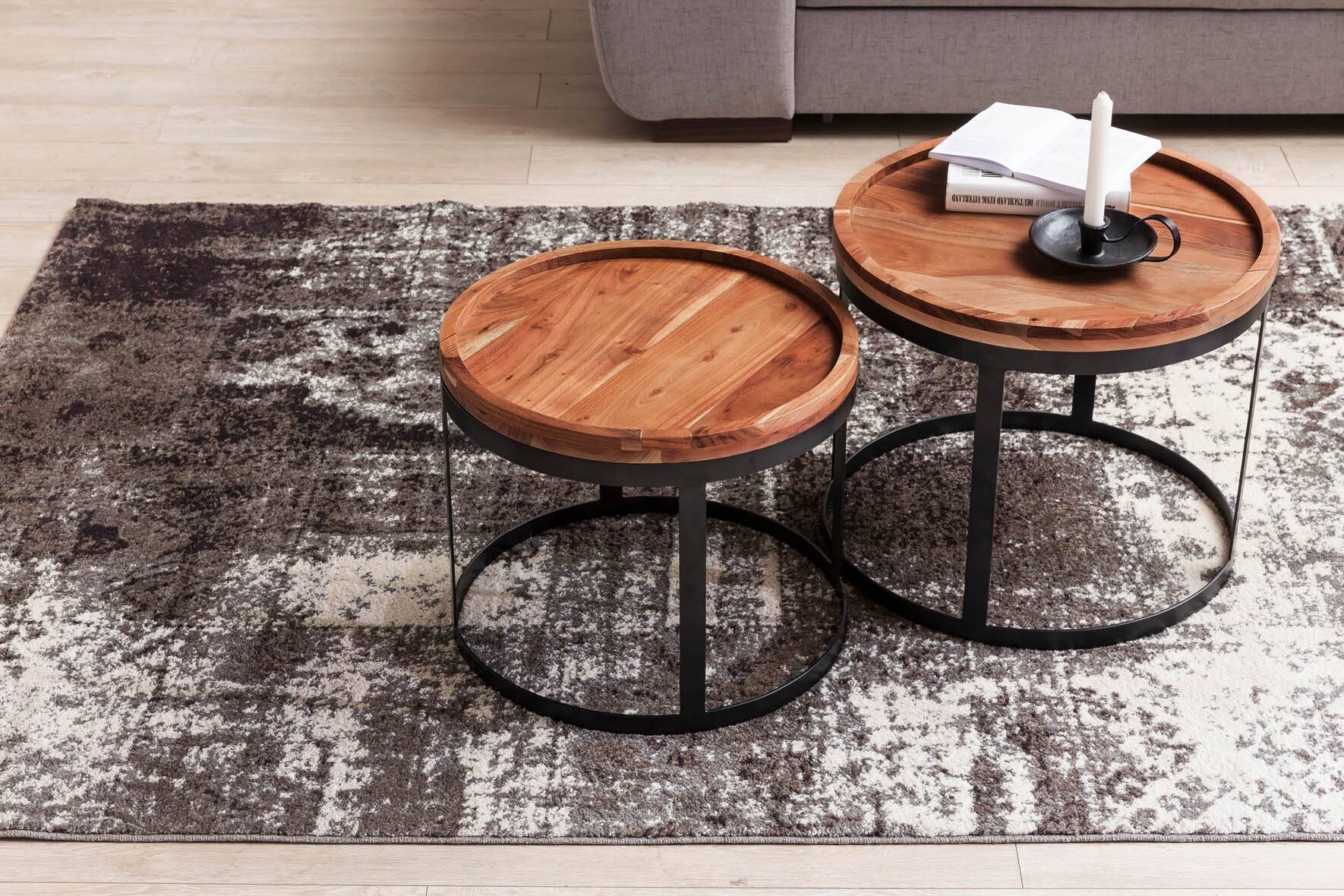 Beistelltisch natur schwarz Akazie Metall