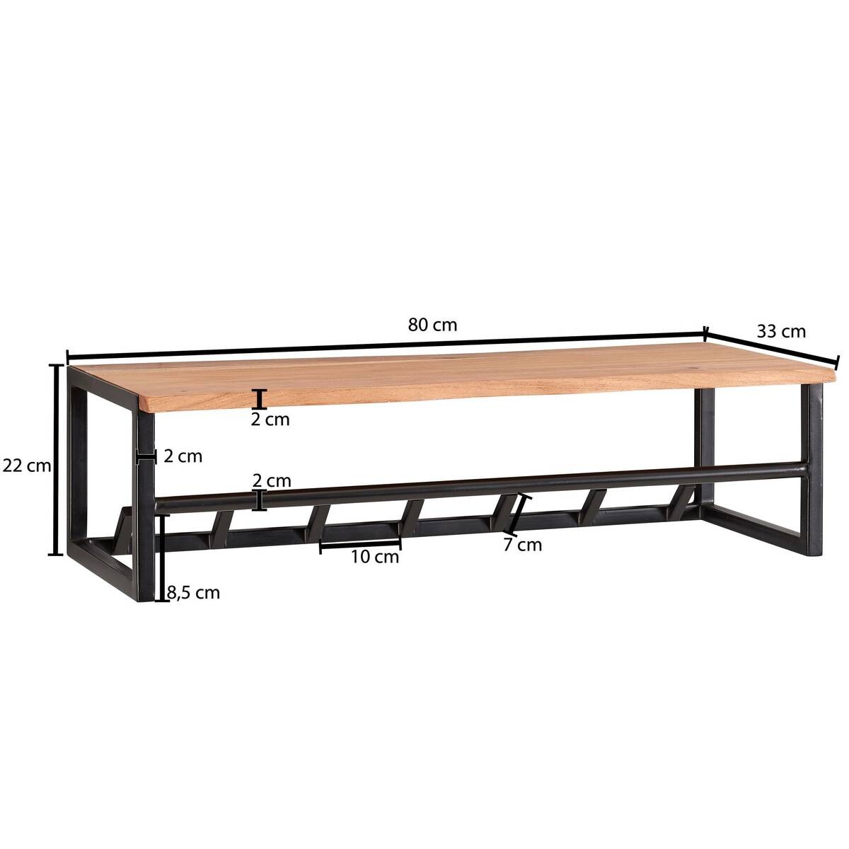 Wandgarderobe natur schwarz pulverbeschichtet B/H/T: ca. 80x33x22 cm