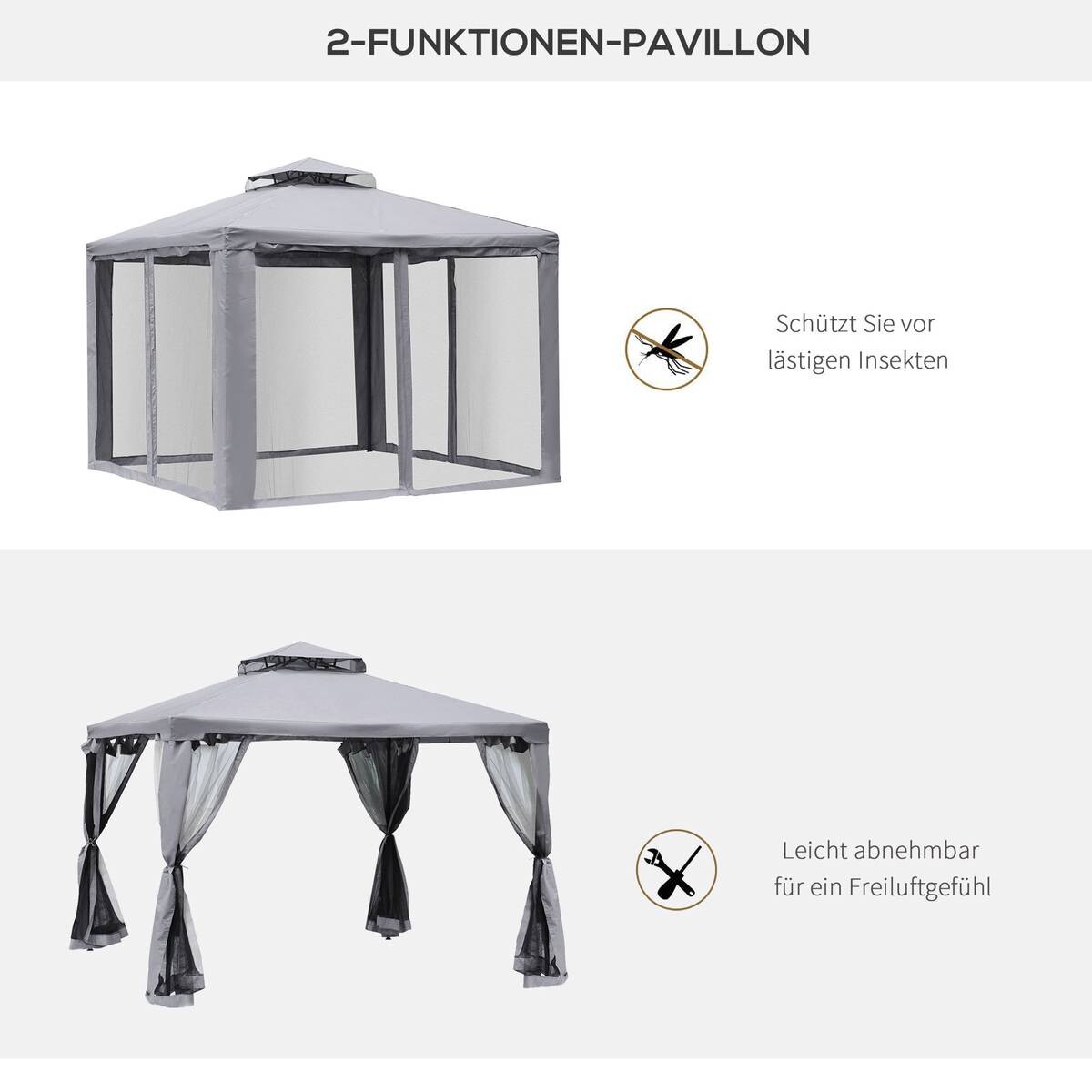 Outsunny Pavillon hellgrau Metall B/H/L: ca. 294x265x294 cm