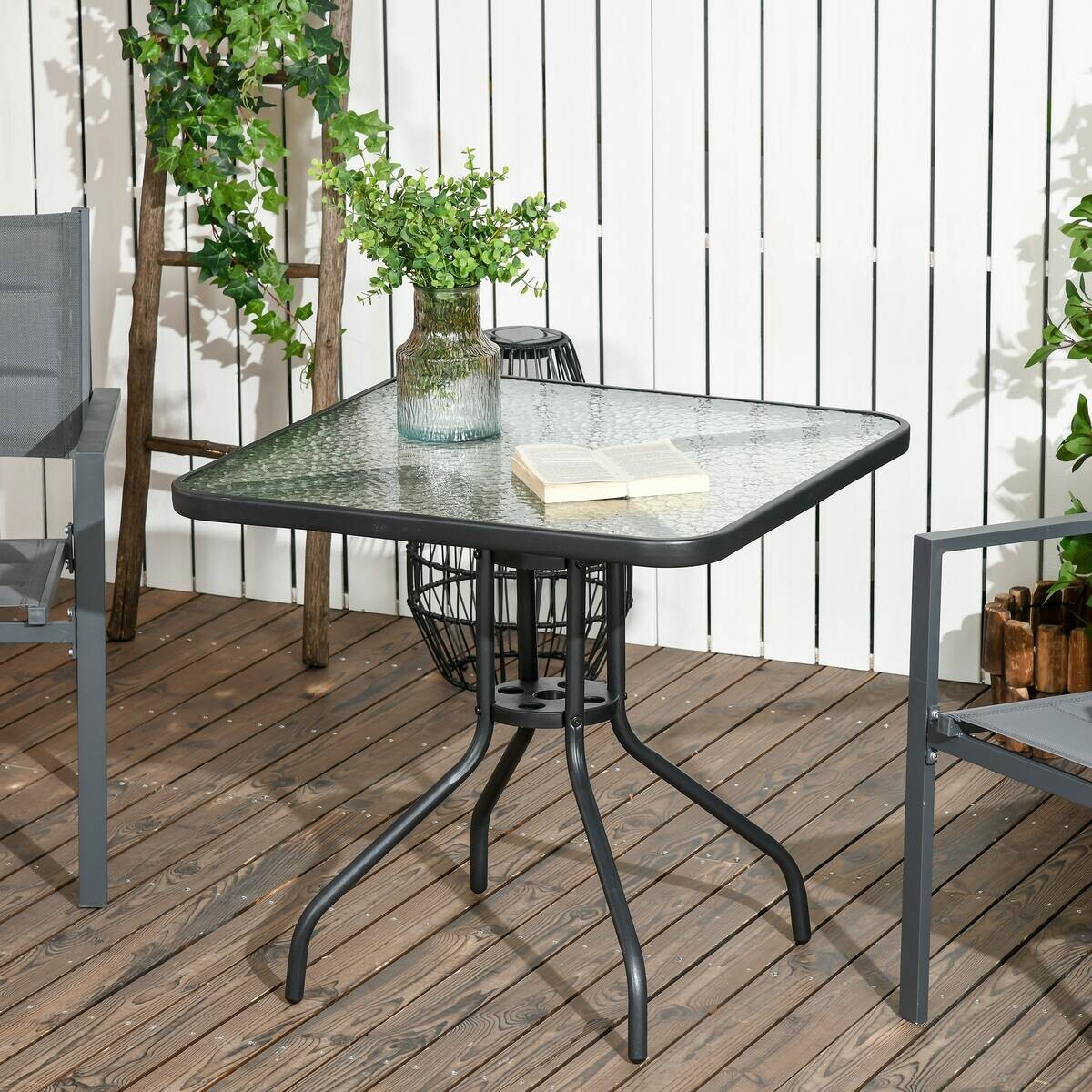 Outsunny Gartentisch schwarz Glas B/H/L: ca. 76x72x76 cm
