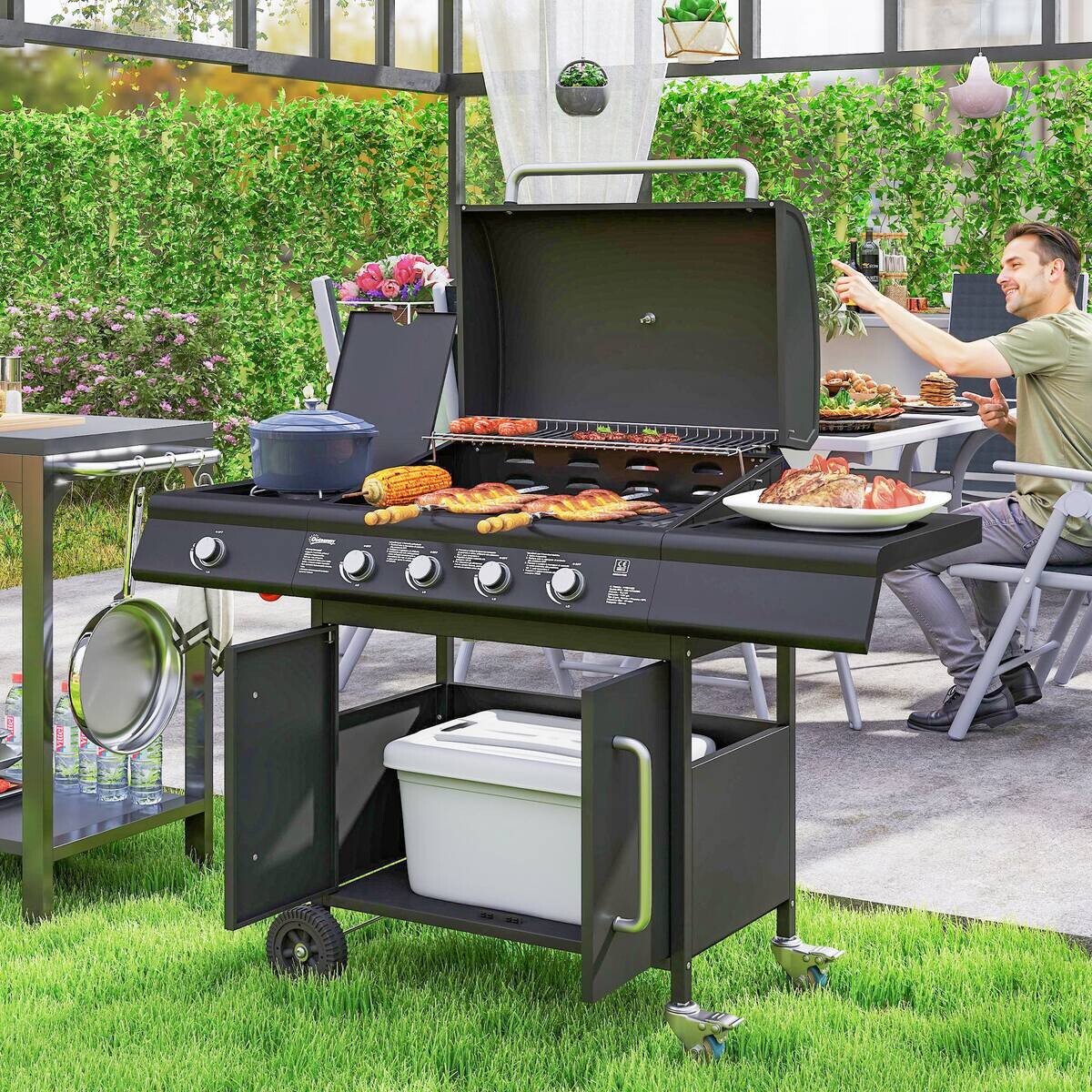 Outsunny Gasgrill Edelstahl B/H/L: ca. 56x110x129,5 cm