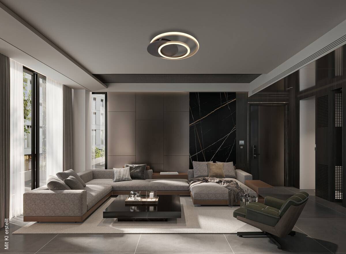 GLOBO LED-Deckenleuchte Julio champagner Opal grau Kunststoff MDF B/H/L: ca. 38x6,5x36 cm 1 Brennstellen