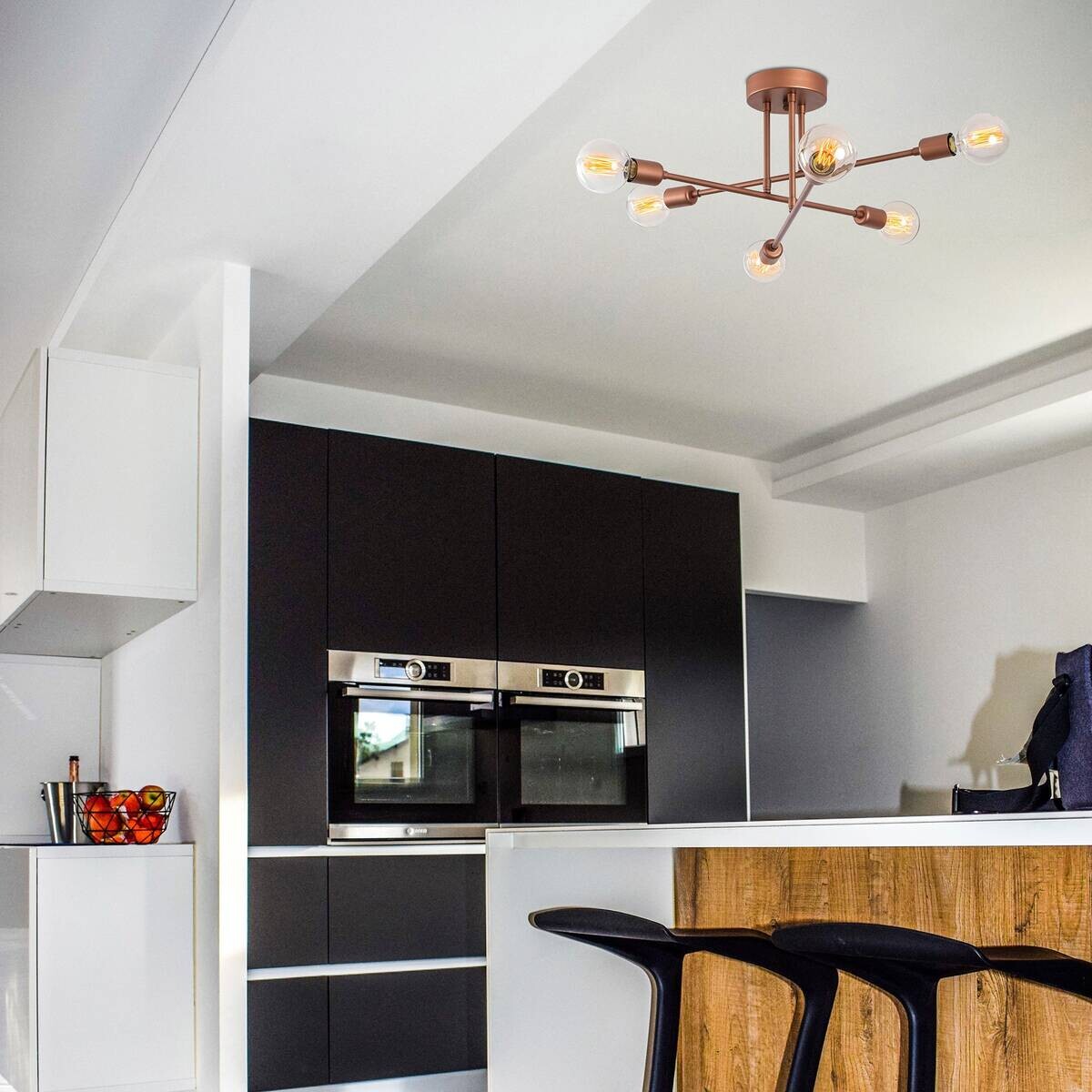 Opviq Deckenleuchte Flower Kupfer Glas B/H/T/L/D: ca. 64x30x64x64x64 cm E27 6 Brennstellen