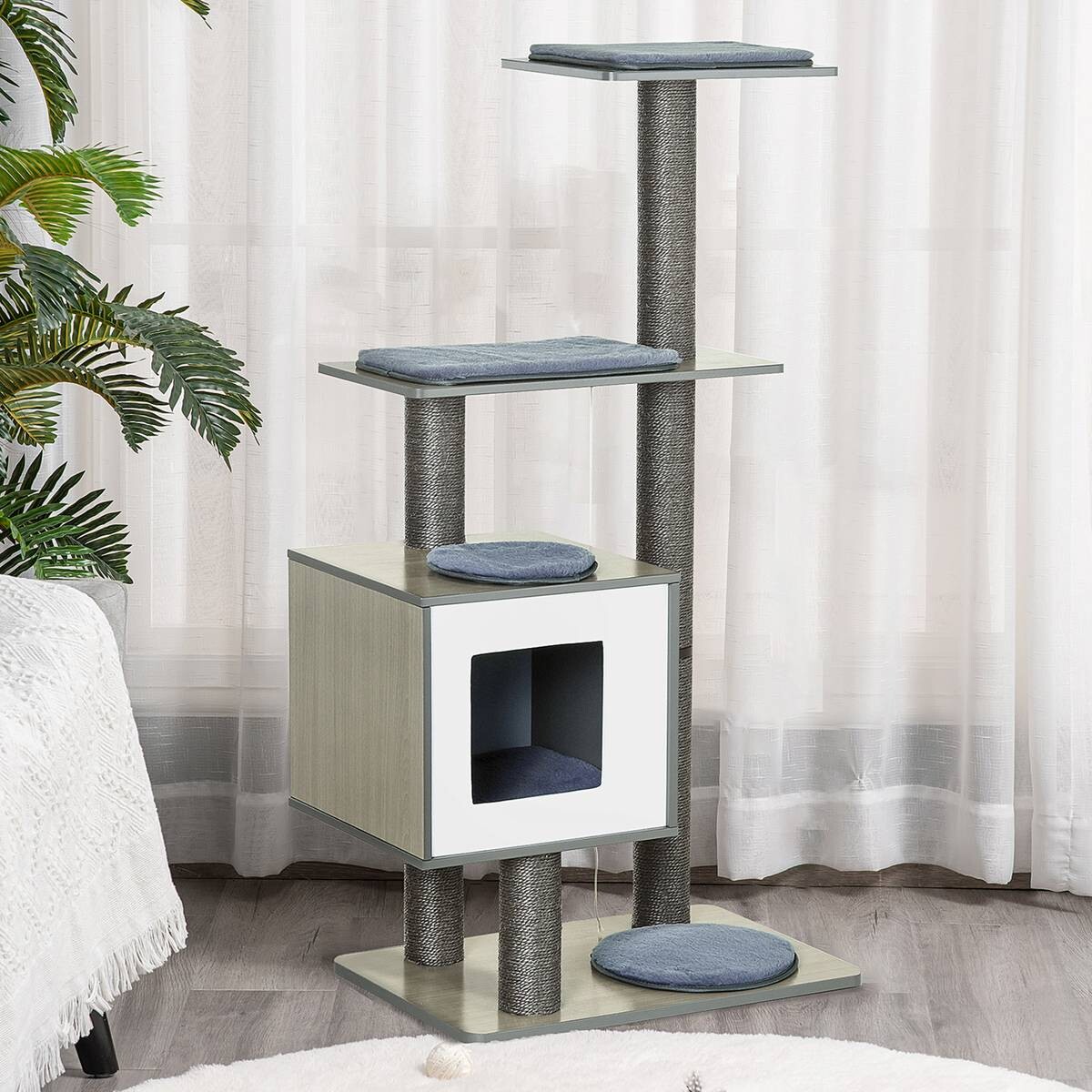 PawHut Katzenkratzbaum grau Holz B/H/L: ca. 40x120x60 cm