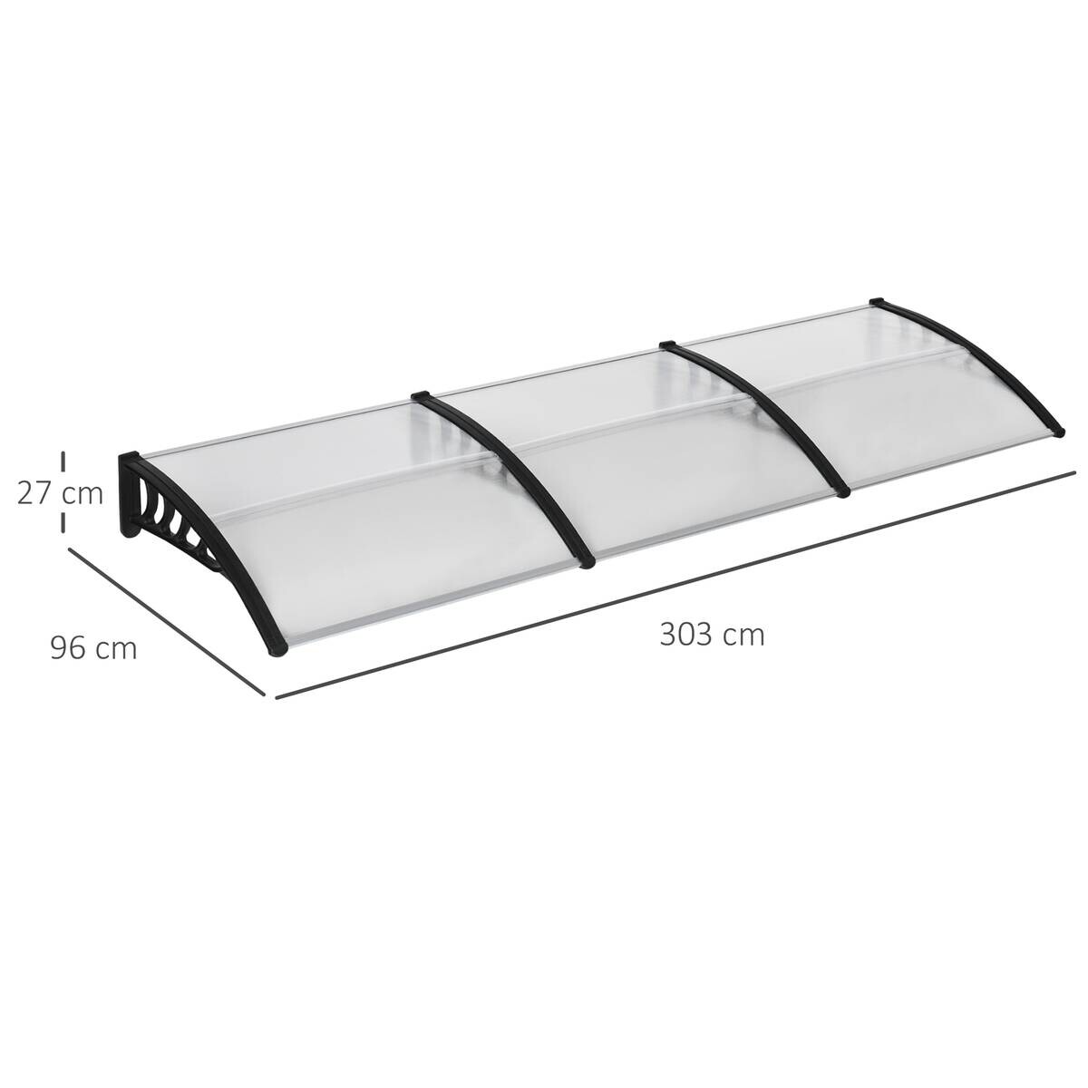 Outsunny Pultvordach transparent schwarz B/H/L: ca. 96x27x303 cm
