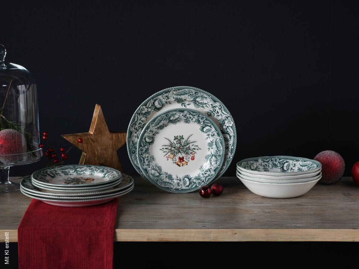 CreaTable Tafelservice Weihnachten bunt Steingut 12 tlg.