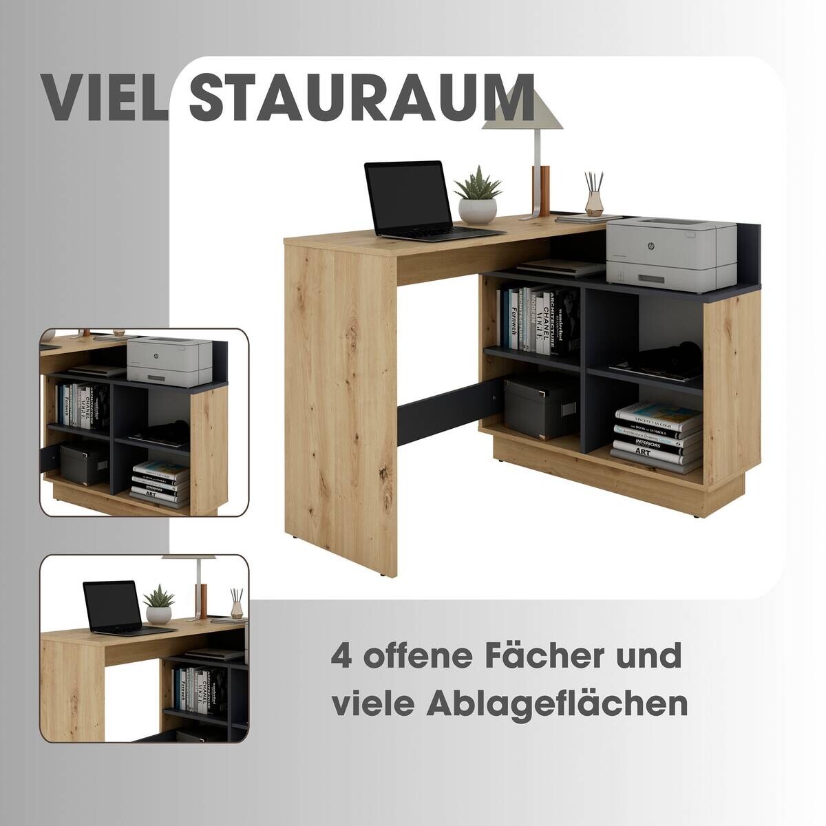 Eckschreibtisch BERNI Eiche Graphit B/H/T: ca. 102x77,5x80 cm