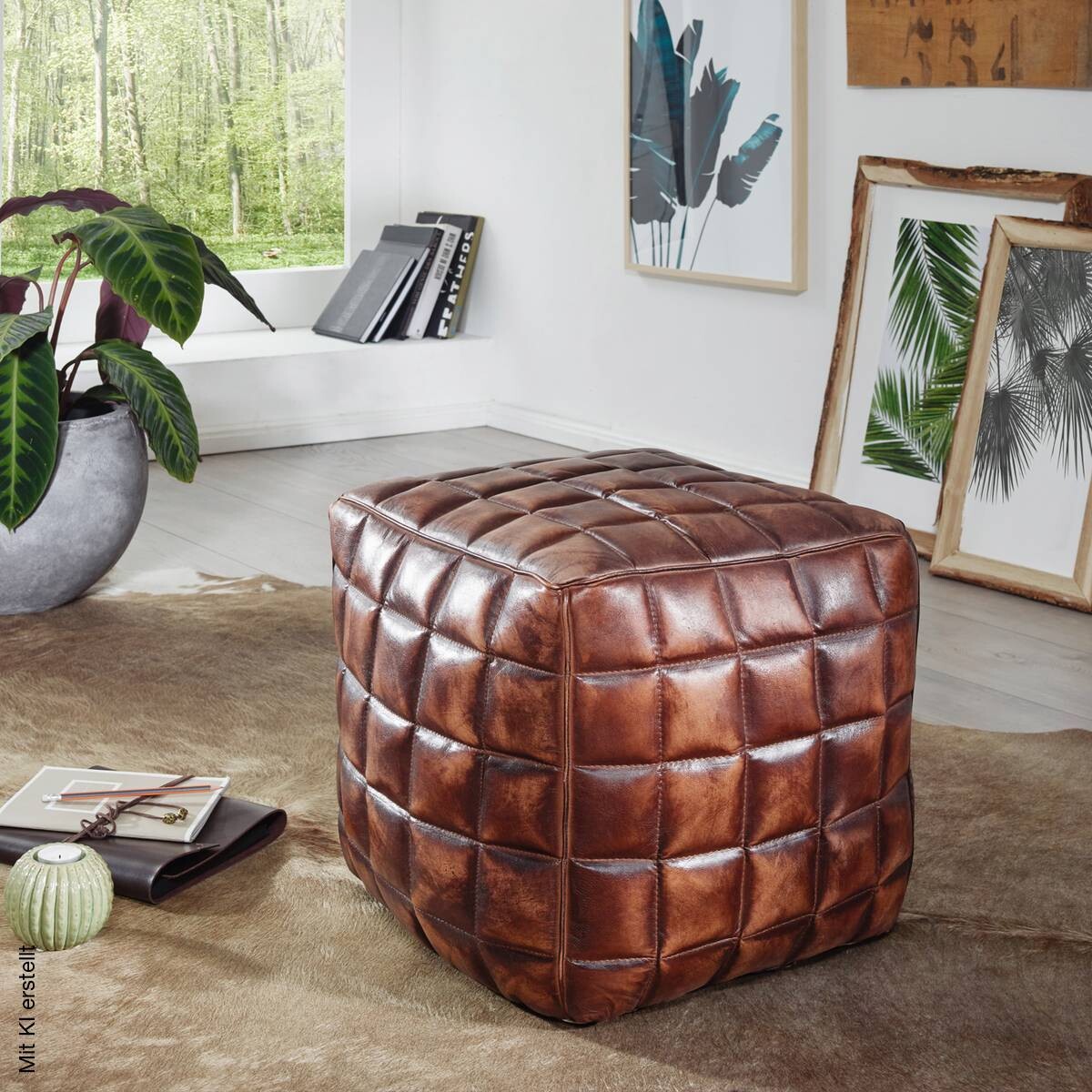 Wohnling Sitzhocker braun Leder B/H/T: ca. 39x41x39 cm