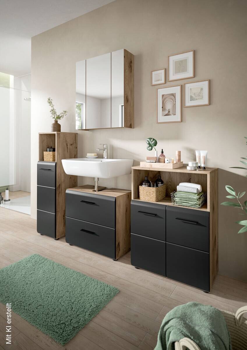 Badezimmer-Set Ice Nox Oak Nachbildung schwarz matt B/H/T: ca. 180x185x30 cm