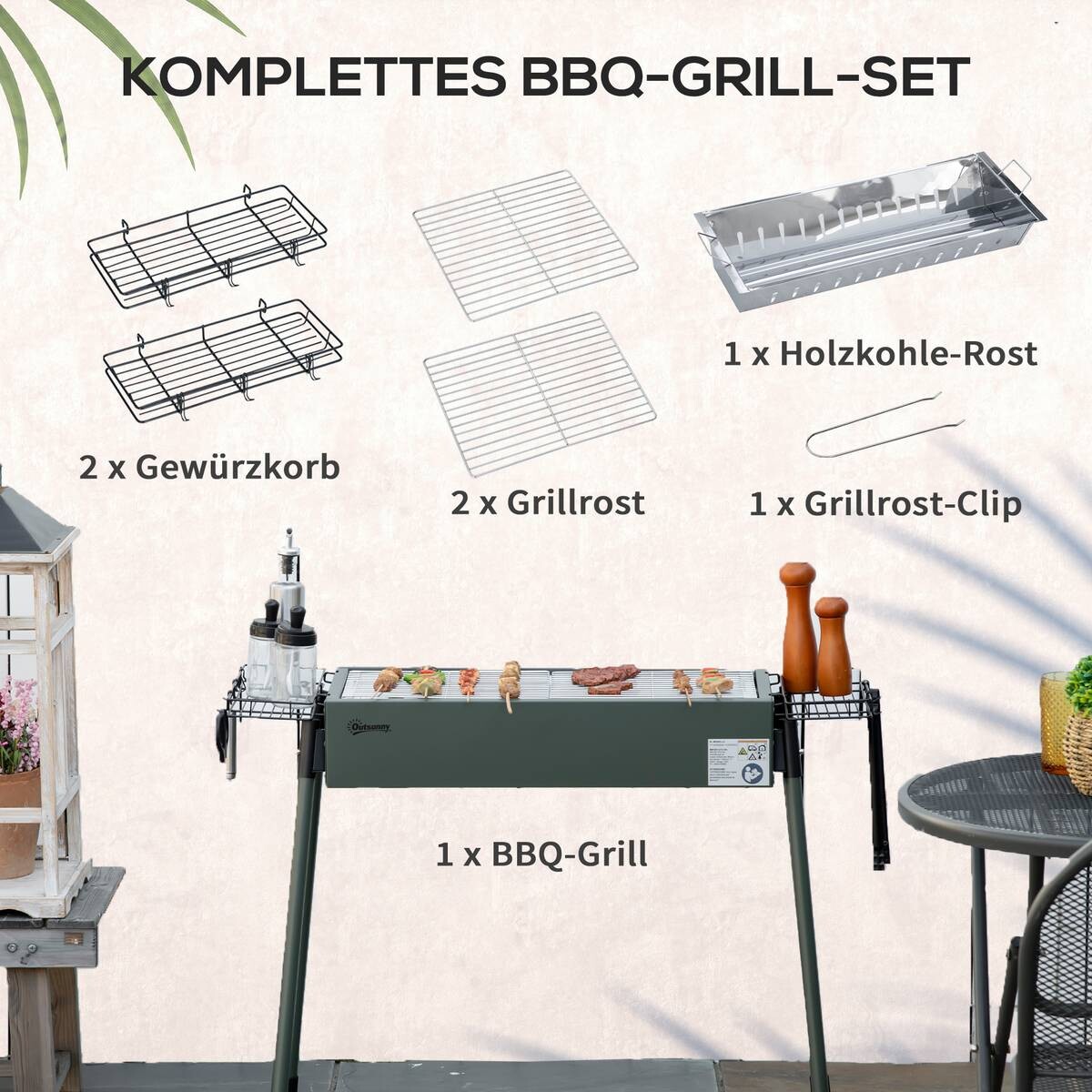 Outsunny Holzkohlegrill Stahl B/H/L: ca. 30x70x77 cm