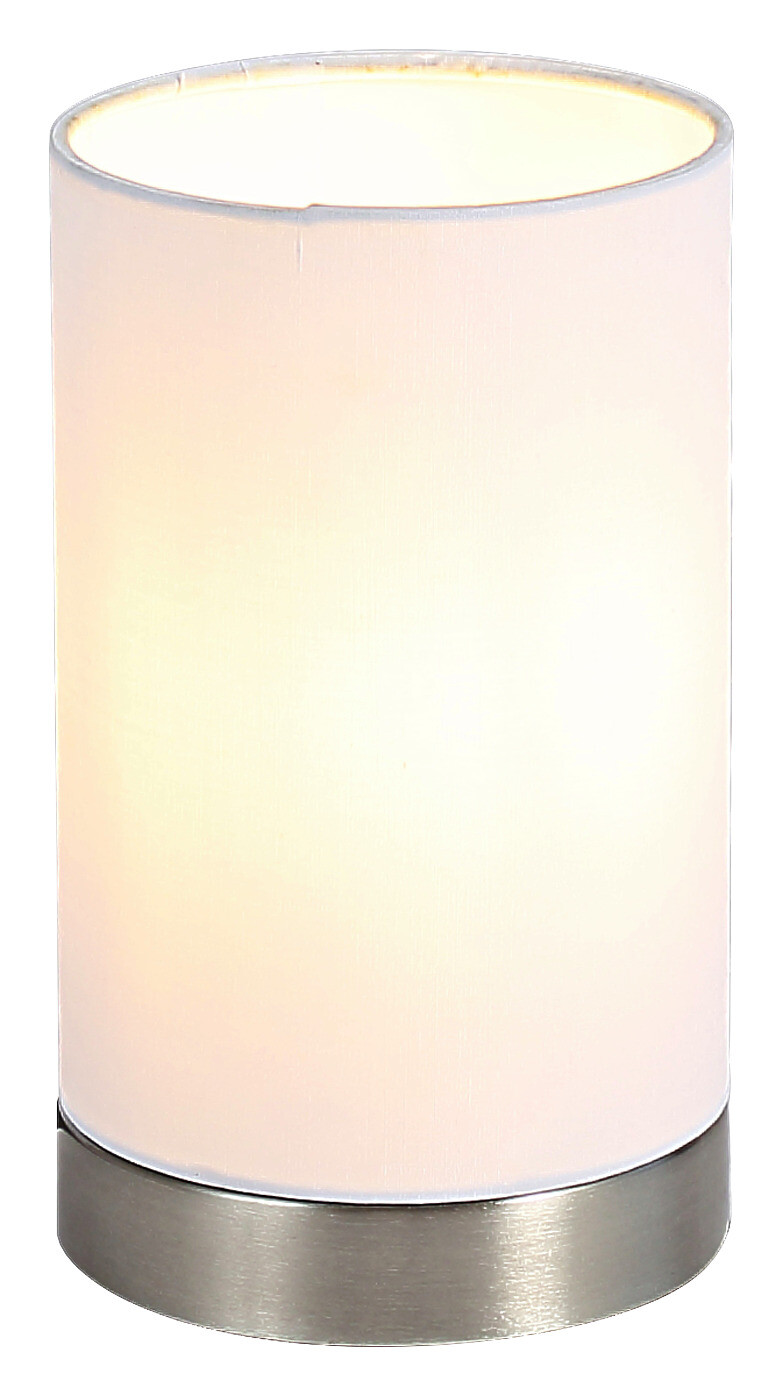 POCOline Tischleuchte Robin weiß nickel matt Stoff Metall H/D: ca. 20x12 cm E14 1 Brennstellen