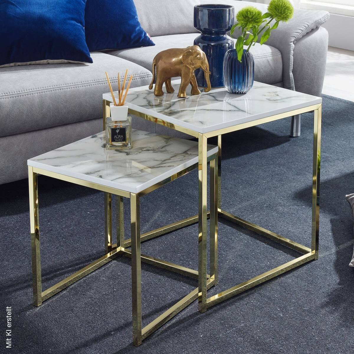 Couchtisch 2er-Set. weiß Marmor Optik gold