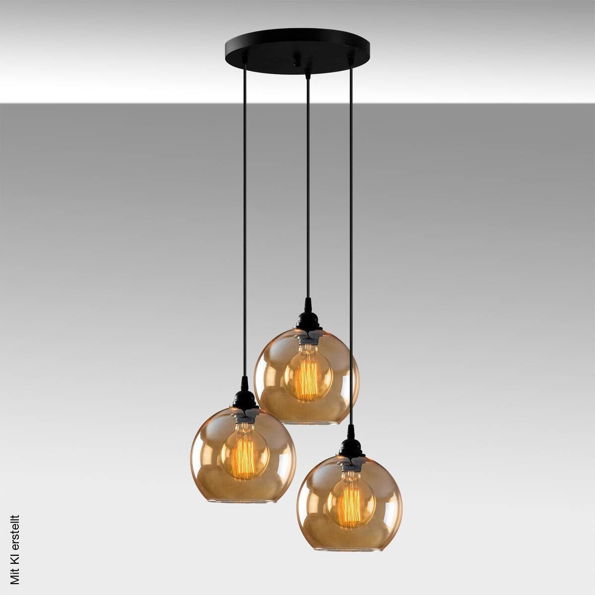 Opviq Pendelleuchte gold schwarz Glas B/H/T/L/D: ca. 44x116x44x44x44 cm E27 3 Brennstellen