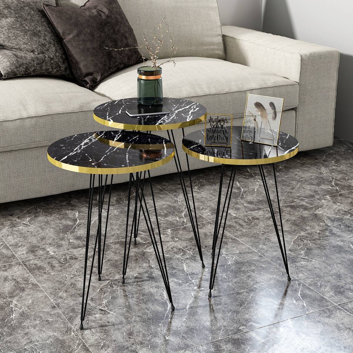 Beistelltisch 3er-Set. 21286139 schwarz Marmoroptik B/H/T: ca. 38x53,5x38 cm