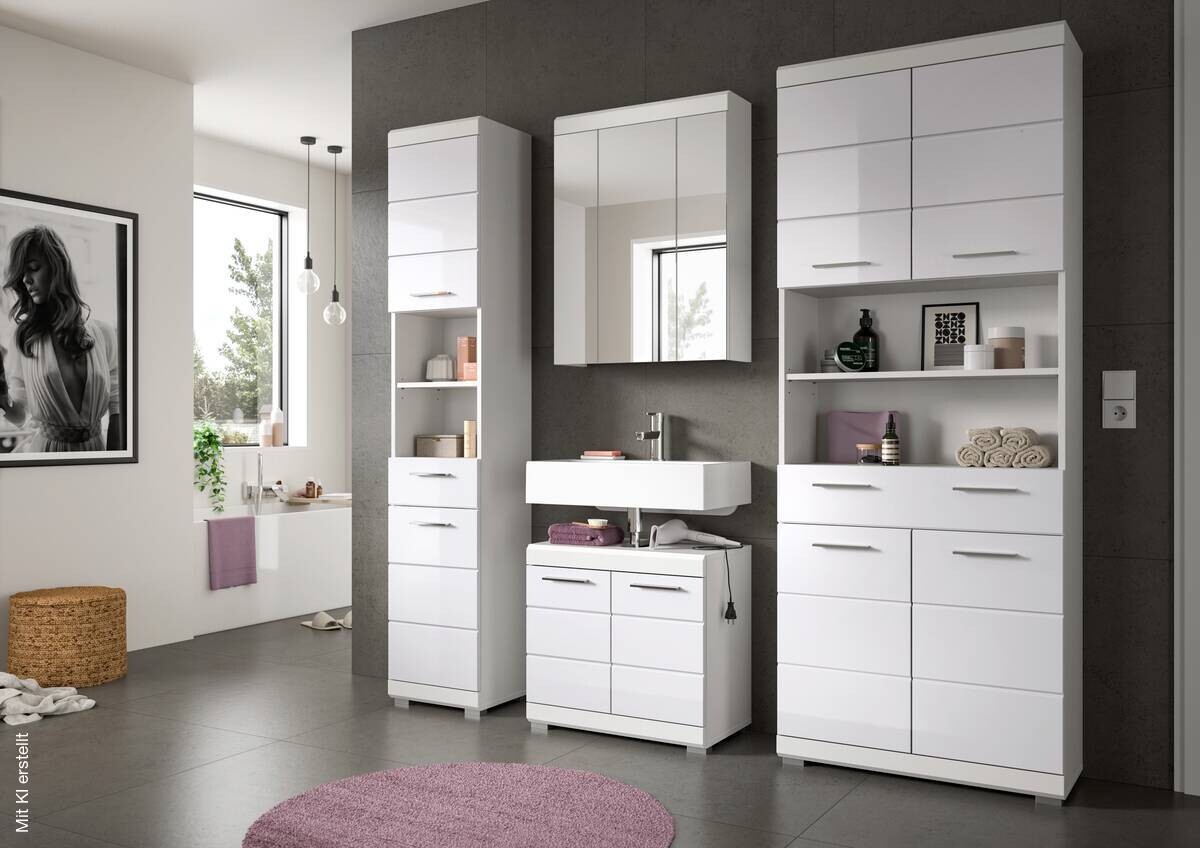 Badezimmer-Set Scout weiß weiß Hochglanz B/H/T: ca. 186x191x34 cm