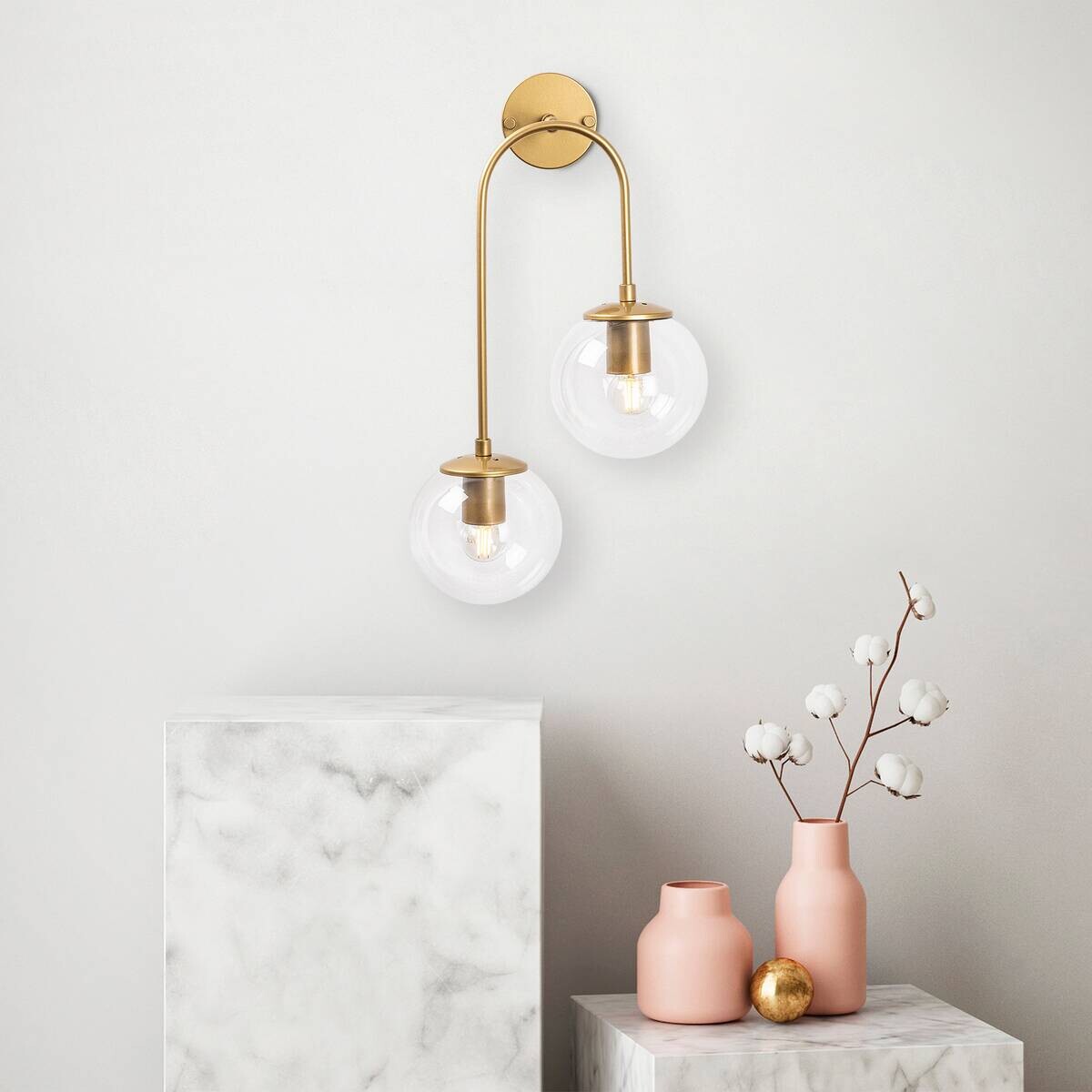 Opviq Wandleuchte gold Metall Glas B/H/L: ca. 24x55x30 cm E14 2 Brennstellen