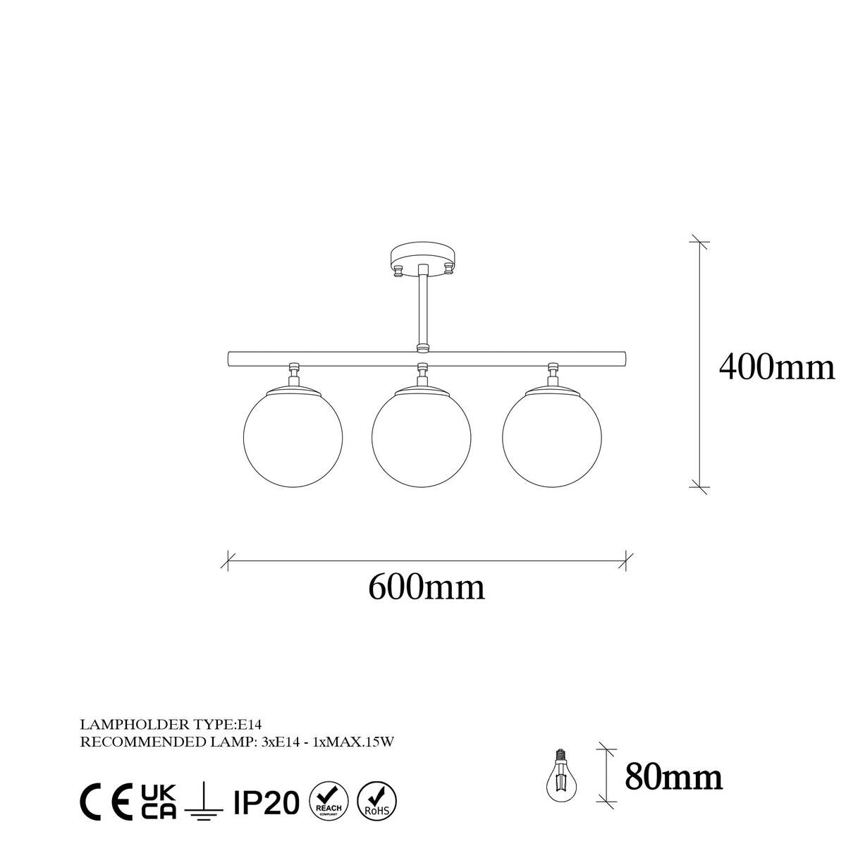 Opviq Deckenleuchte Atmaca bronze Glas Metall B/H/T/L/D: ca. 15x37x15x60x15 cm E14 3 Brennstellen
