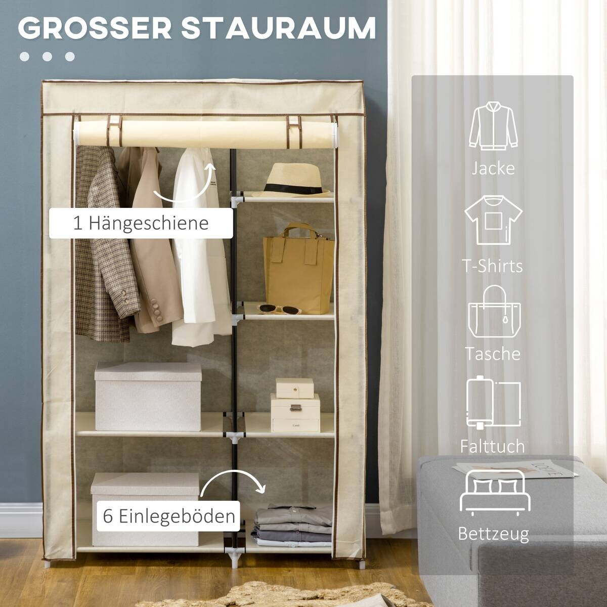 HOMCOM Kleiderschrank cremeweiß Polypropylen B/H/L: ca. 43x103x162,5 cm