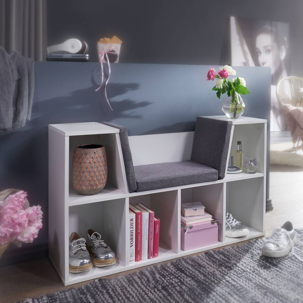 Regal weiß grau B/H/T: ca. 101,5x61,5x30 cm