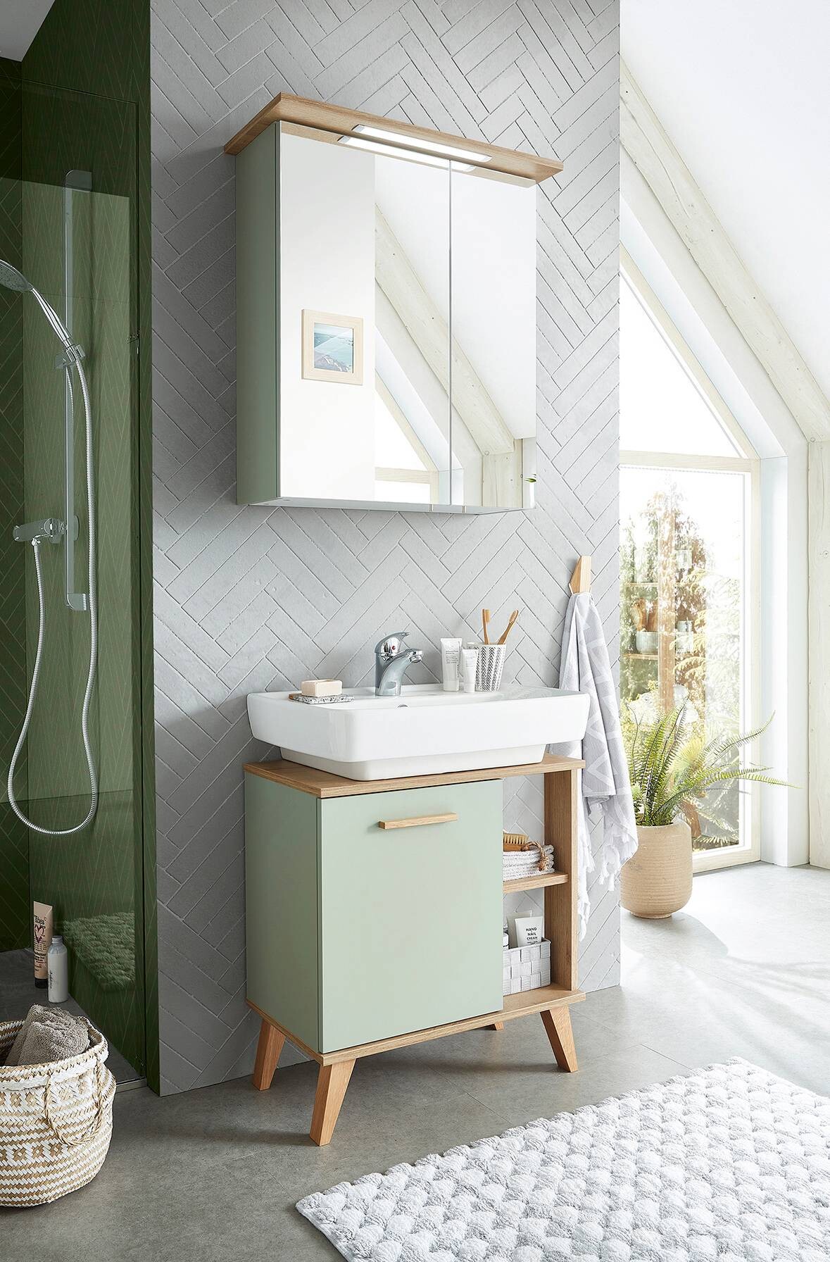 Badezimmer-Set Quickset 963 salbei Nachbildung Eiche Riviera Nachbildung B/H/T: ca. 60,5x200x33 cm