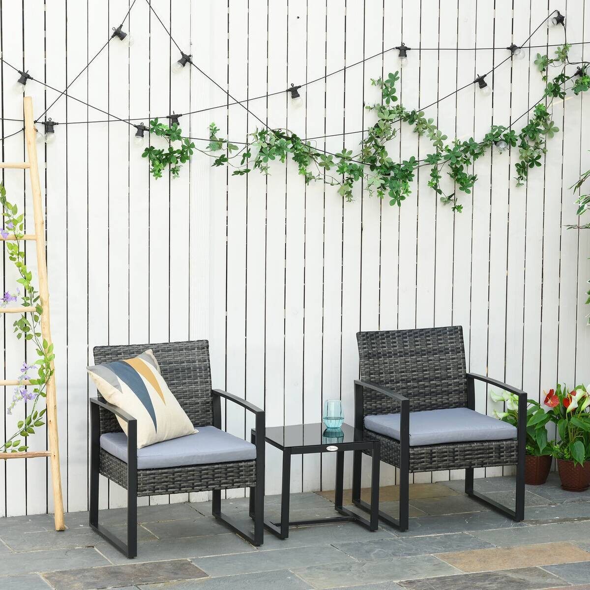 Outsunny Sitzgruppe grau Polyrattan B/H/L: ca. 57x63x76 cm