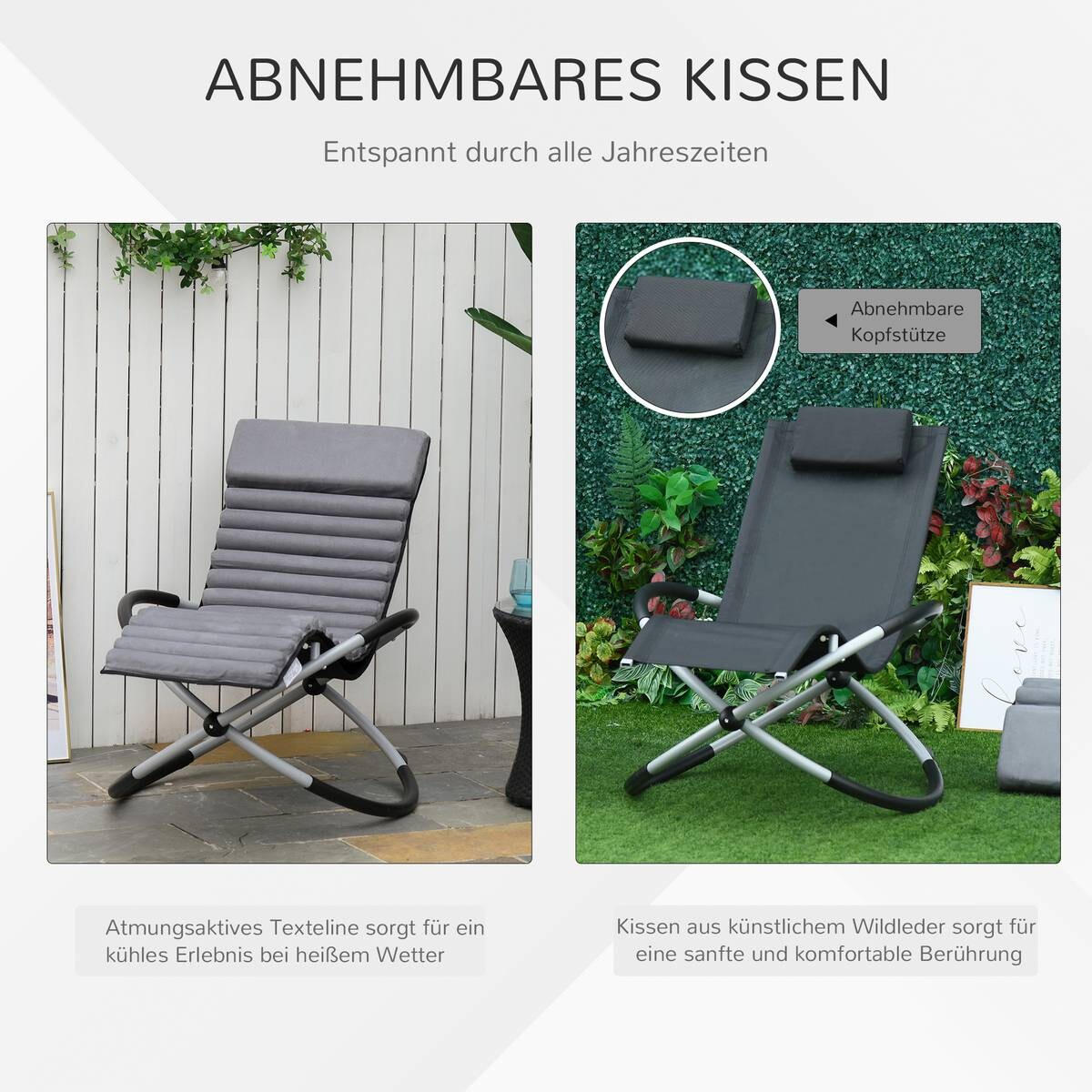 Outsunny Schaukelstuhl mit Kissen grau Metall B/H/L: ca. 74x86x145 cm