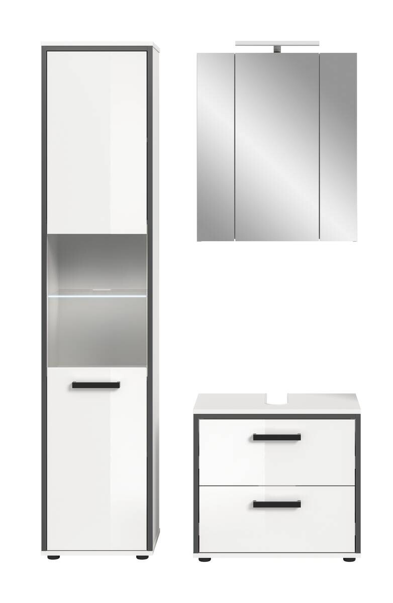 Badblock KOJAK weiß Hochglanz anthrazit grau B/H/T: ca. 115x188x37 cm