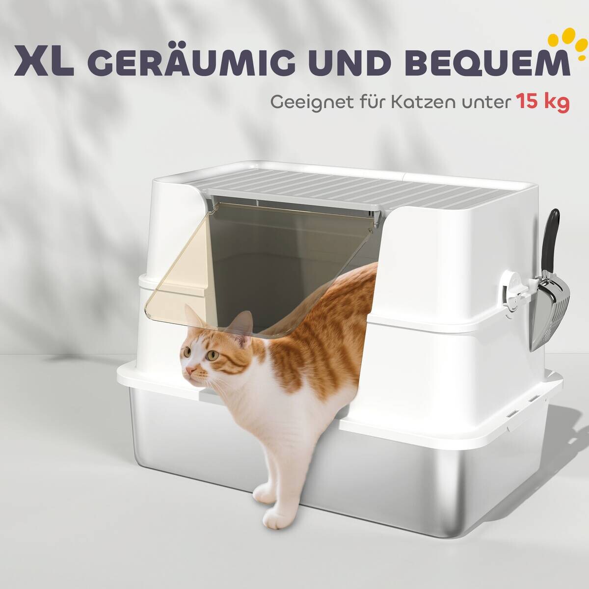 PawHut Katzenklo hellgrau Kunststoff B/H/L: ca. 40,2x44,5x60,2 cm