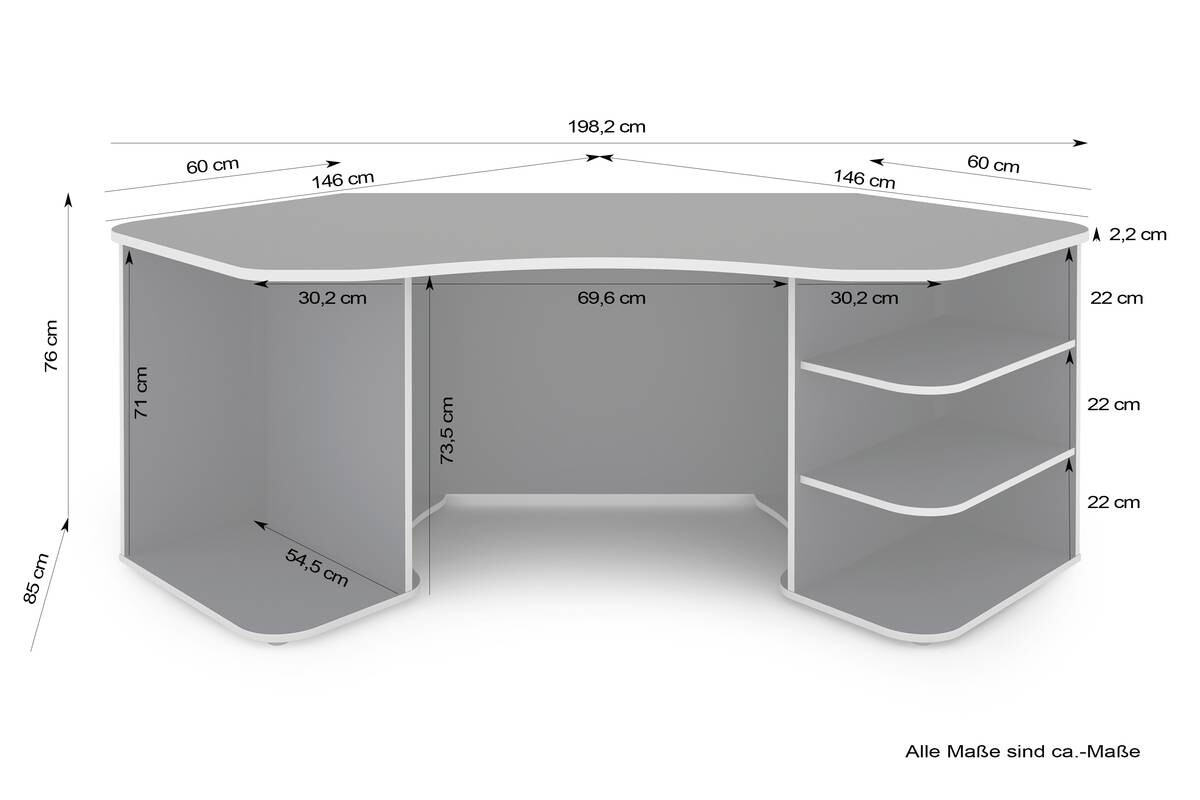 Schreibtisch THANATOS anthrazit weiß B/H/T: ca. 198x76x85 cm