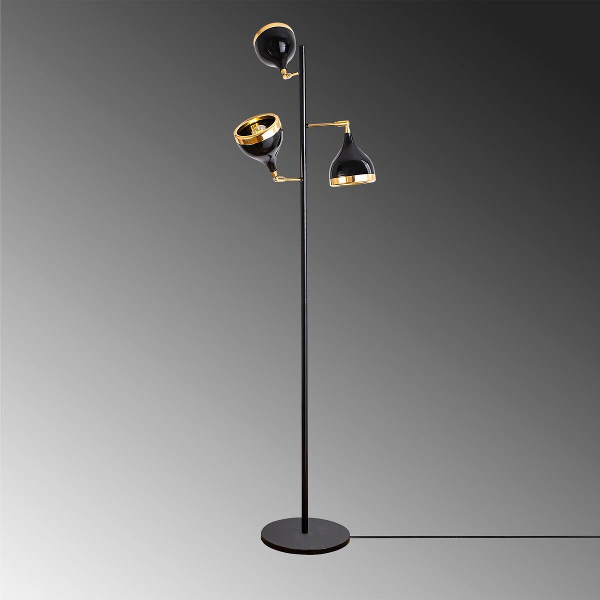 Opviq Stehleuchte schwarz gold B/H/T/L/D: ca. 52x163x52x52x52 cm E27 3 Brennstellen