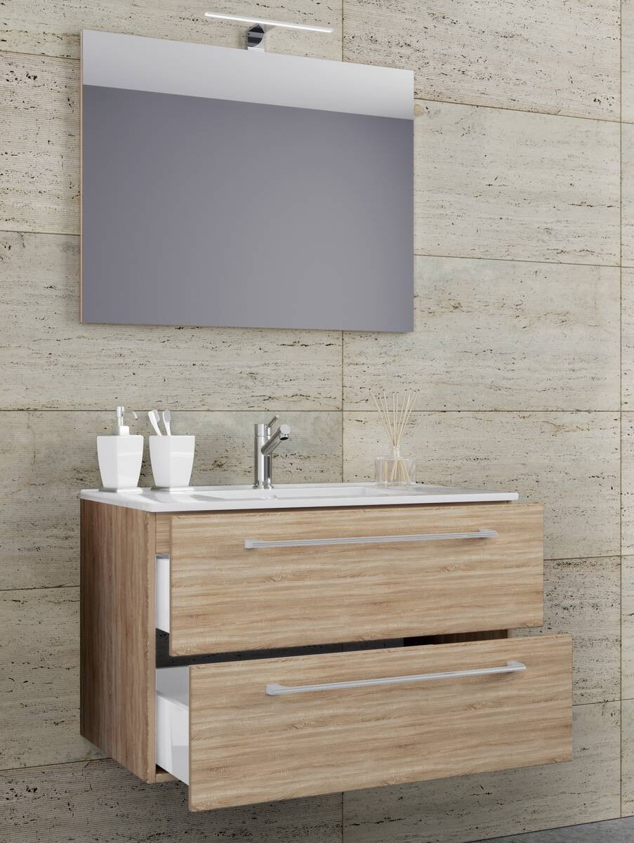 Waschplatz 3tlg-Badinos weiß Eiche Sonoma Nachbildung B/H/T: ca. 60x50x46 cm