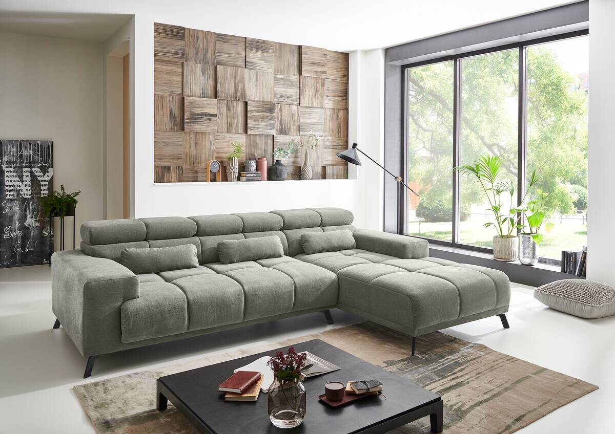 Ecksofa mit elektrischer Sitztiefenverstellung hellgrau Polyester Nylon B/H/T: ca. 285x99x120 cm