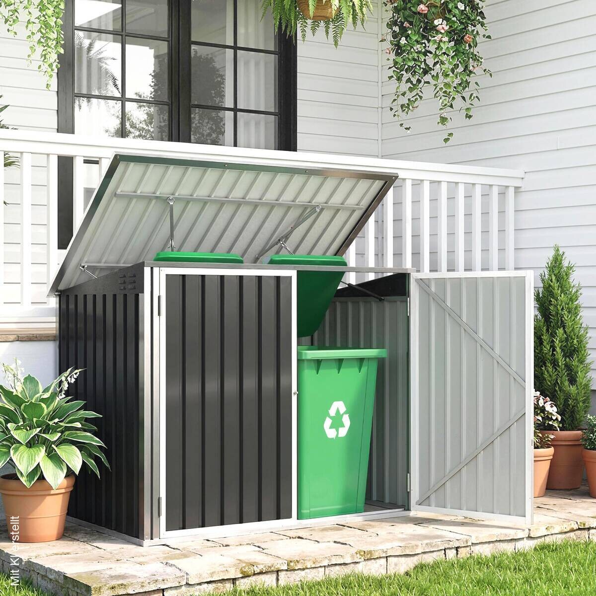Outsunny Mülltonnenbox dunkelgrau B/H/T/L: ca. 108x129,5x108x179,5 cm