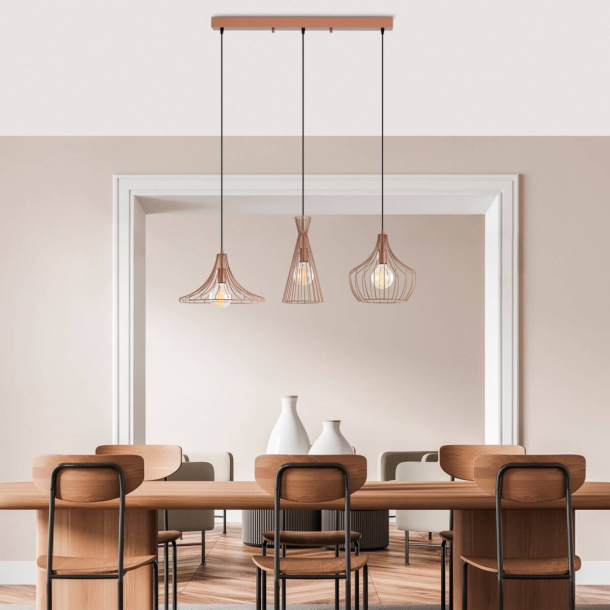 Opviq Pendelleuchte Mezopotamya Kupfer Metall B/H/T/L/D: ca. 37x122x37x110x27 cm E27 3 Brennstellen
