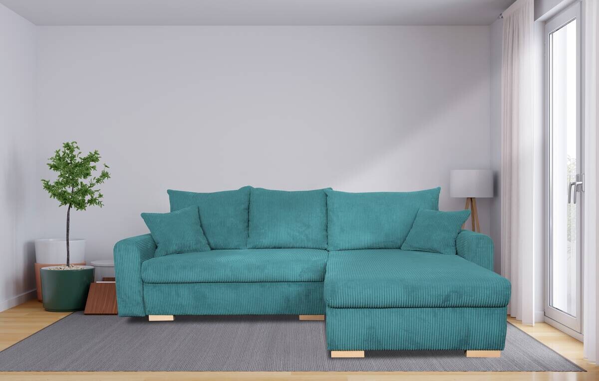 Ecksofa mit Bettfunktion und Bettkasten türkis Microfaser B/H/T: ca. 224,5x90x168 cm