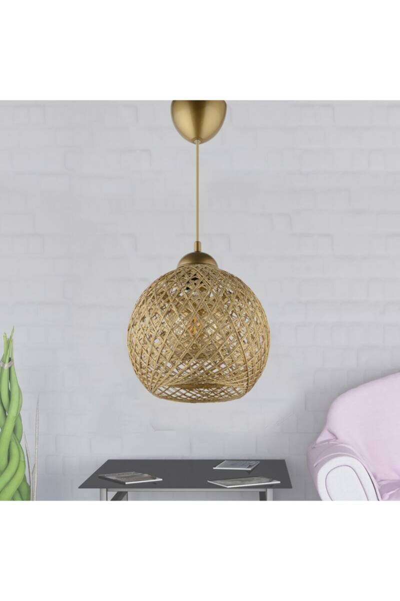 Opviq Pendelleuchte gold Baumwolle B/H/T/L/D: ca. 22x54x22x22x22 cm E27 1 Brennstellen