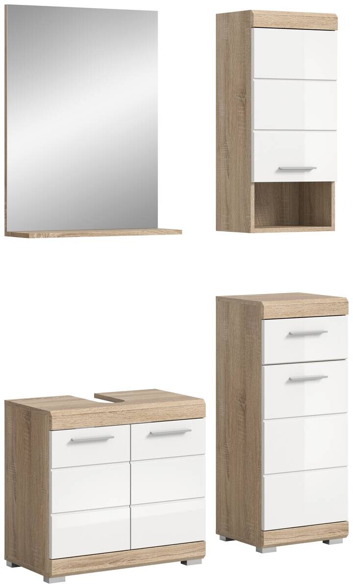 Badezimmer-Set Lambada Eiche Sonoma Nachbildung weiß Hochglanz B/H/T: ca. 112x191x34 cm