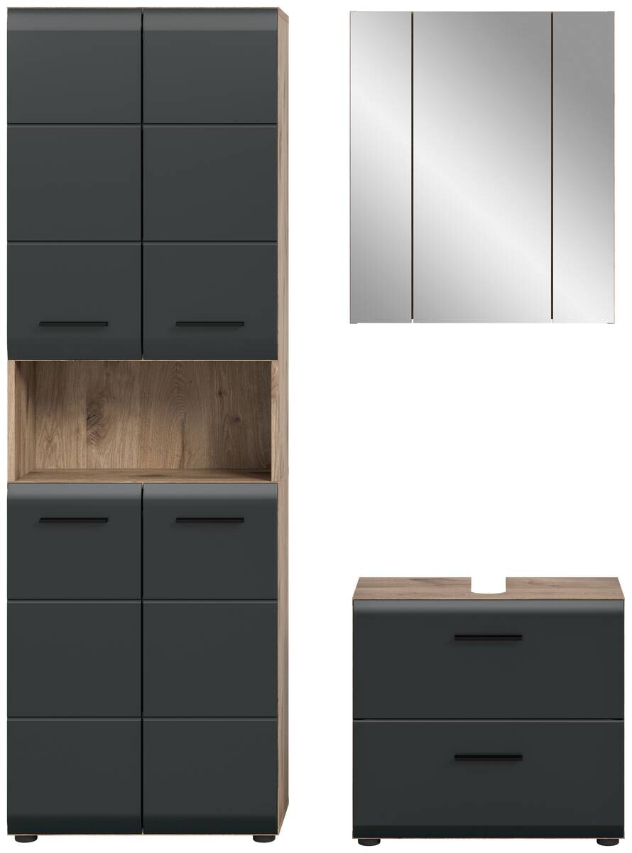 Badezimmer-Set Ice Nox Oak Nachbildung schwarz matt B/H/T: ca. 135x185x30 cm