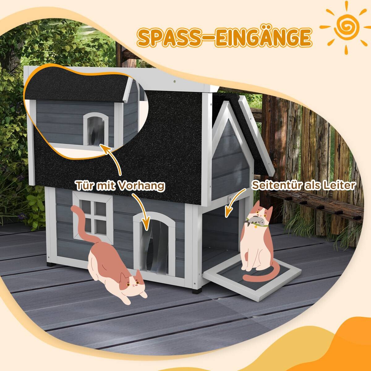 PawHut Katzenhaus grau Holz B/H/L: ca. 57,5x68x77 cm
