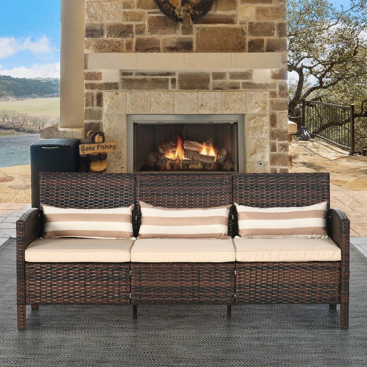 Outsunny Gartensofa braun Stahl B/H/L: ca. 68x78x173 cm