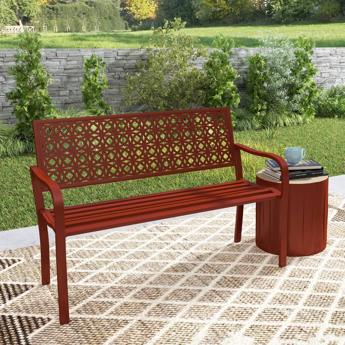Outsunny Gartenbank rot Stahl B/H/L: ca. 63x85x127 cm