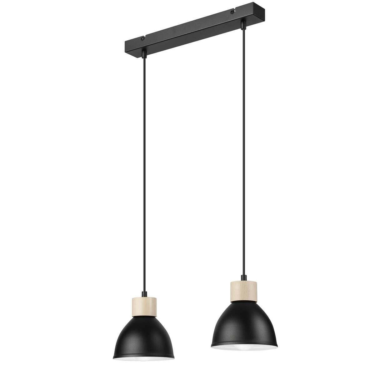 Lamkur Pendelleuchte schwarz Stahl Holz B/H/L: ca. 13x82x48 cm E27 2 Brennstellen