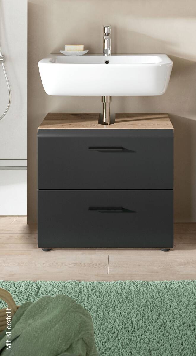 Waschbeckenunterschrank Ice Nox Oak Nachbildung schwarz matt B/H/T: ca. 60x54x60 cm