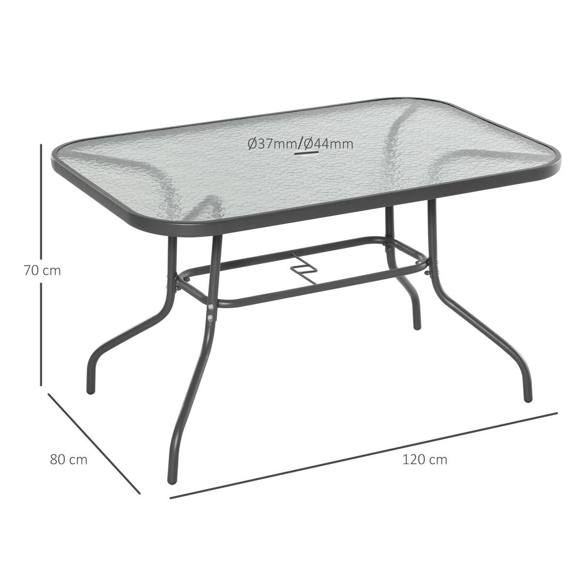 Outsunny Gartentisch grau Glas B/H/L: ca. 80x70x120 cm