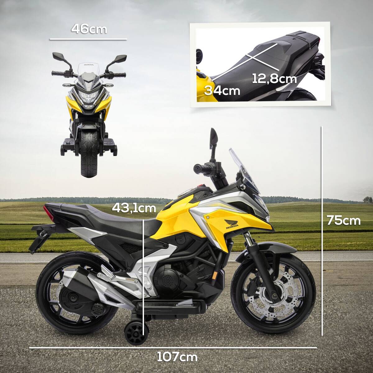 AIYAPLAY Kinder Elektro-Motorrad gelb B/H/L: ca. 46x75x107 cm